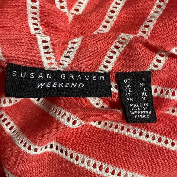 Susan Graver Weekend Open Front Cardigan XL Striped Lightweight Eyelet Casual - Picture 4 of 8